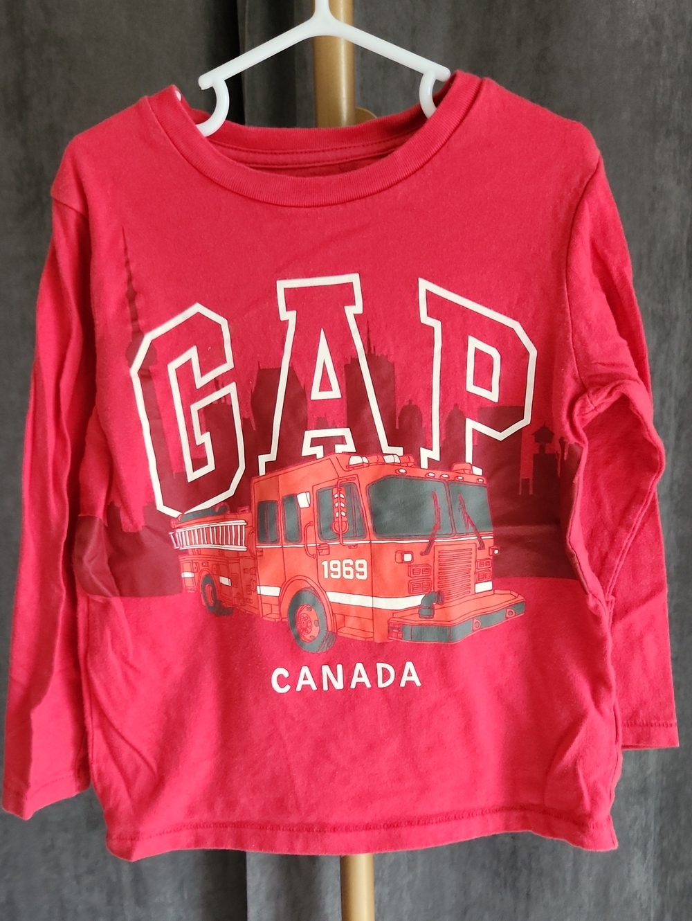 GAP Red Long-Sleeve Tee with Firetruck Graphic